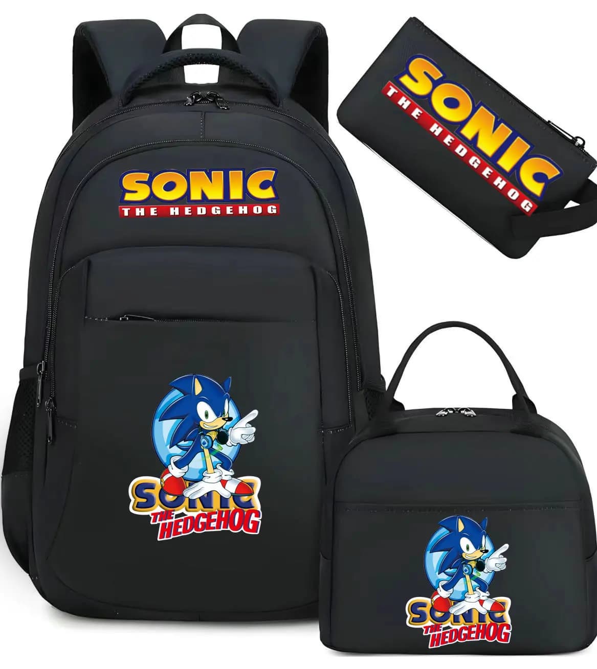 Sac à dos Sonic avec sac à lunch pour adolescent, sac d'école, ensemble de voyage décontracté, anime