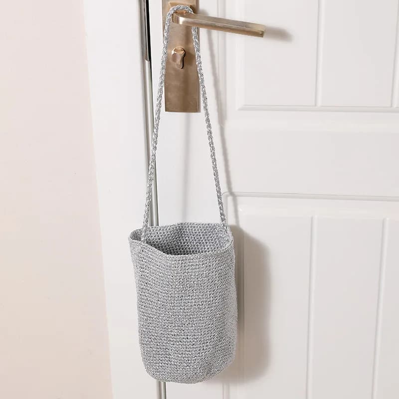 Sac seau décontracté grande capacité tressé à la main, couleur unie, design en paille avec liseré mé