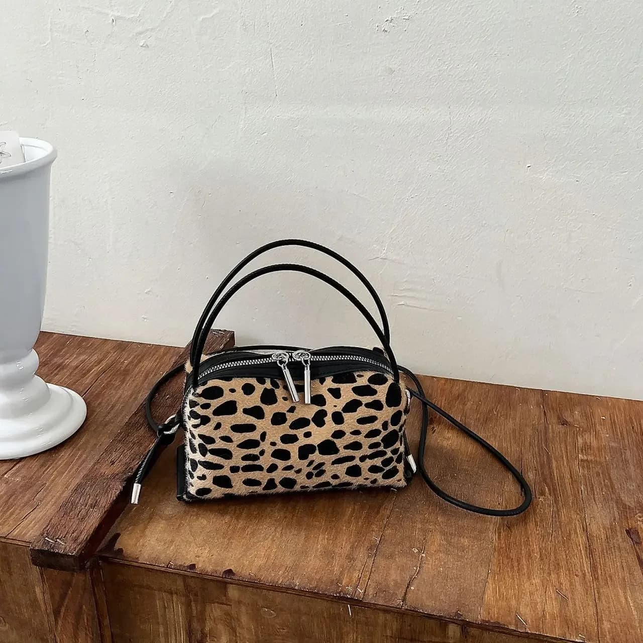 Sac à main de luxe rétro à imprimé léopard pour femmes. Sac à main en cuir véritable, nouveau modèle