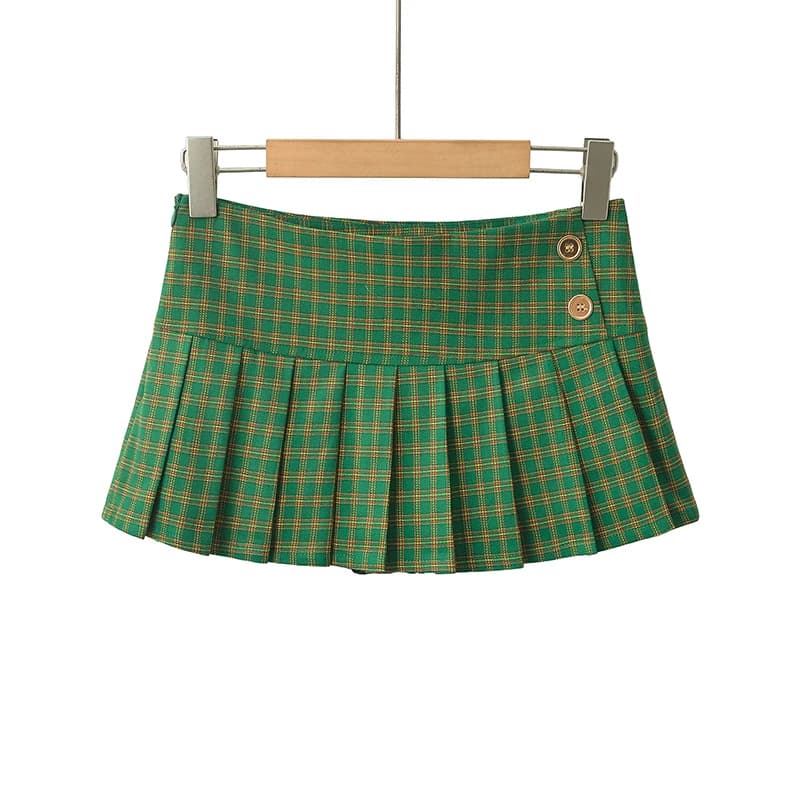 Kawaii Mini jupes pour femme Y2k Micro jupes mignon vert jupes à carreaux mode coréenne boutonné Vin
