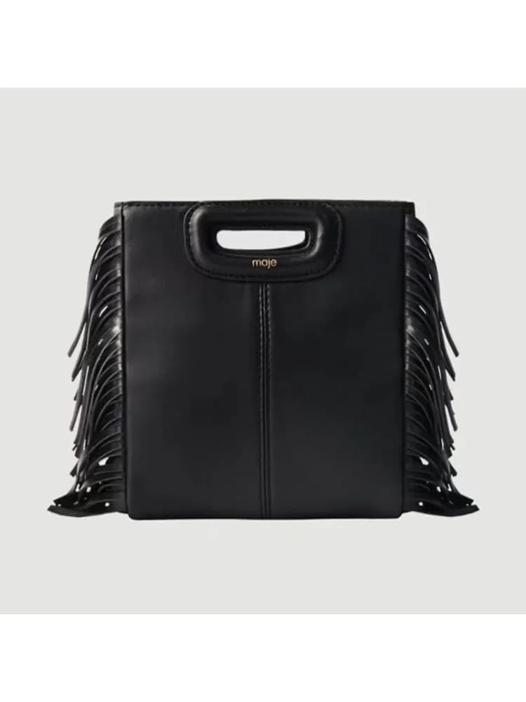 Sacs à main Maje, nouveau sac à franges tendance pour femmes, sac bandoulière en cuir PU noir MAJE, 