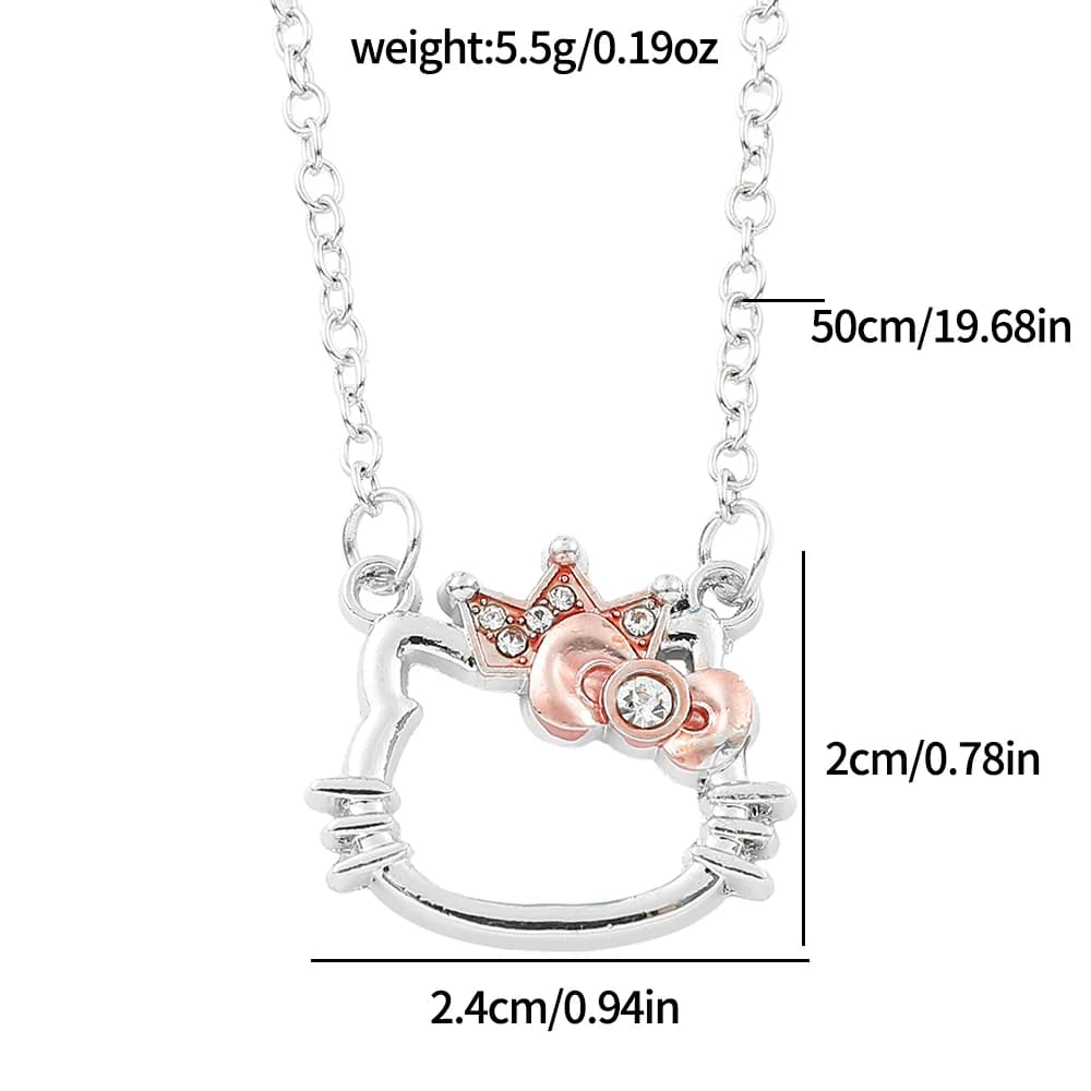 Collier Hello Kitty avec motif ajouré, couronne et décorations en strass, pendentif mignon de style 