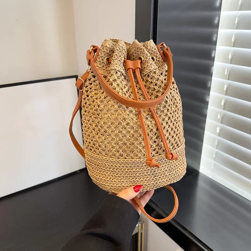 Sacs à main tissés, sacs à bandoulière en paille d'été, sacs seau tissés à la main pour femmes, sacs