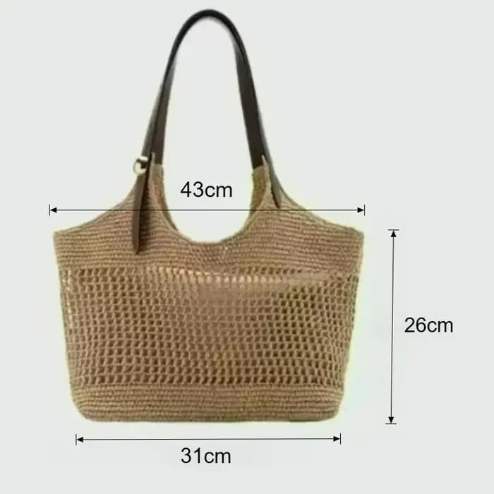 Sac à main décontracté pour femme, nouveau modèle, tissé à la main, grande capacité, en paille ajourée, sac fourre-tout de voyage et de loisirs, souple et carré