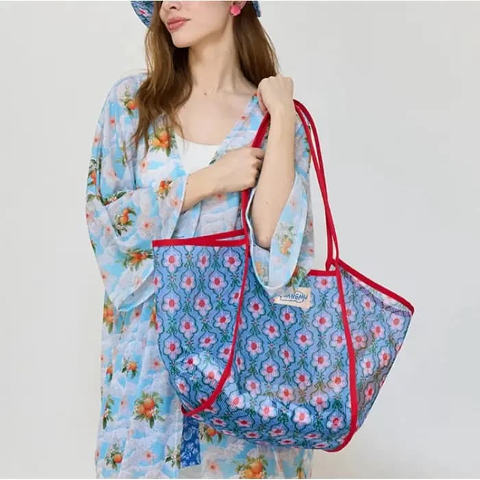 Sac de plage grande capacité pour maman, sac à bandoulière color-block, sac de shopping en maille aj