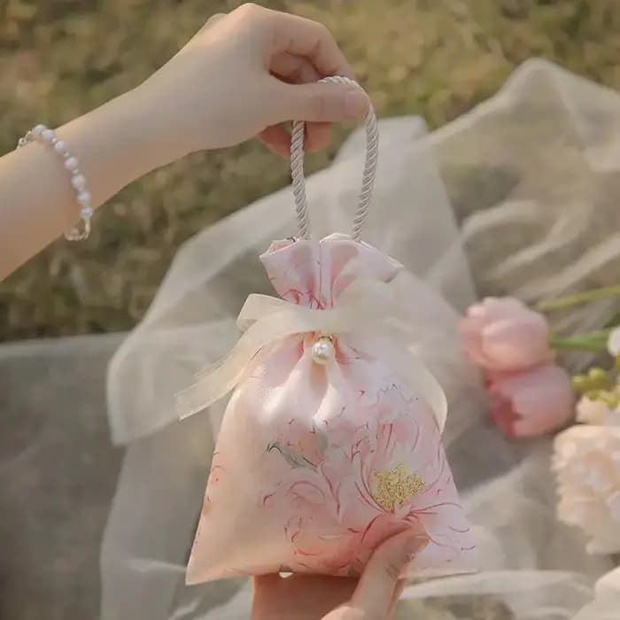 1 pièce Sac fourre-tout cadeau à cordon avec nœud floral élégant pour femmes, idéal pour mariage, fê