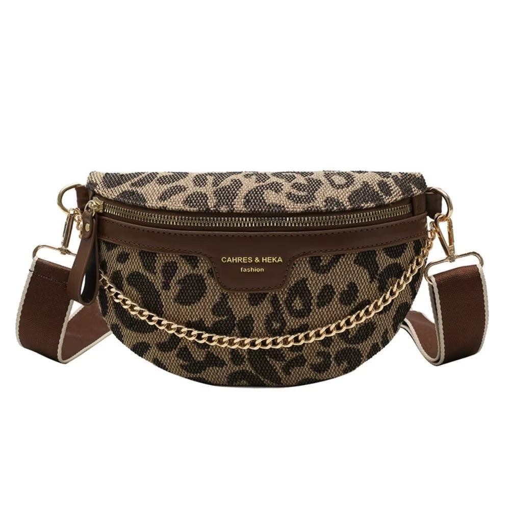 Nouvelle sacoche de taille à imprimé léopard, fermeture éclair, en cuir PU, sac bandoulière, sangle