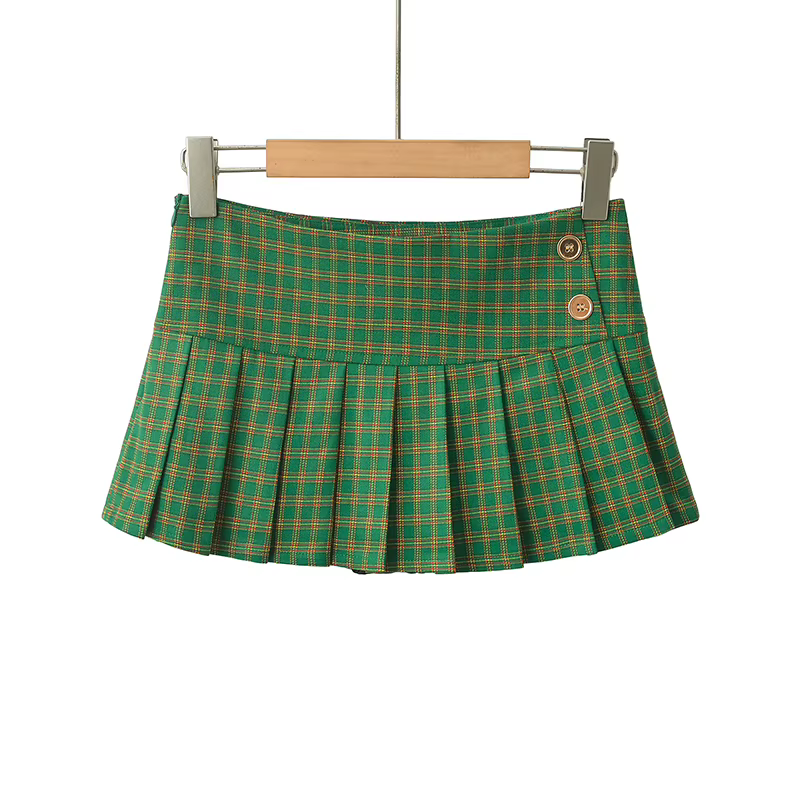 Kawaii Mini jupes pour femme Y2k Micro jupes mignon vert jupes à carreaux mode coréenne boutonné Vin