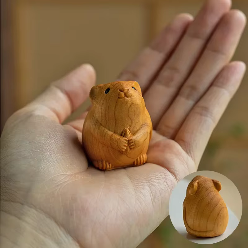 Mini figurines mignonnes en bois des 12 signes du zodiaque : serpent, dragon, rat, lapin, chien, pou