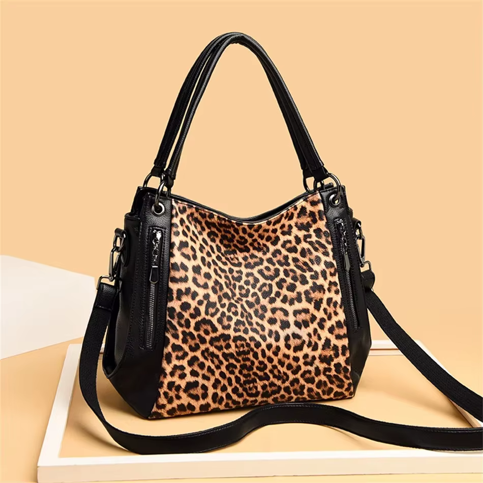 Sac à main léopard de luxe pour femmes, Sac à bandoulière décontracté, fourre-tout de styliste, gran