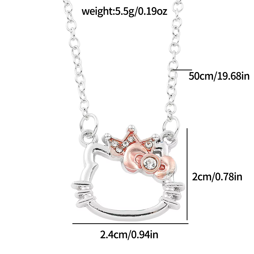 Collier Hello Kitty avec motif ajouré, couronne et décorations en strass, pendentif mignon de style 