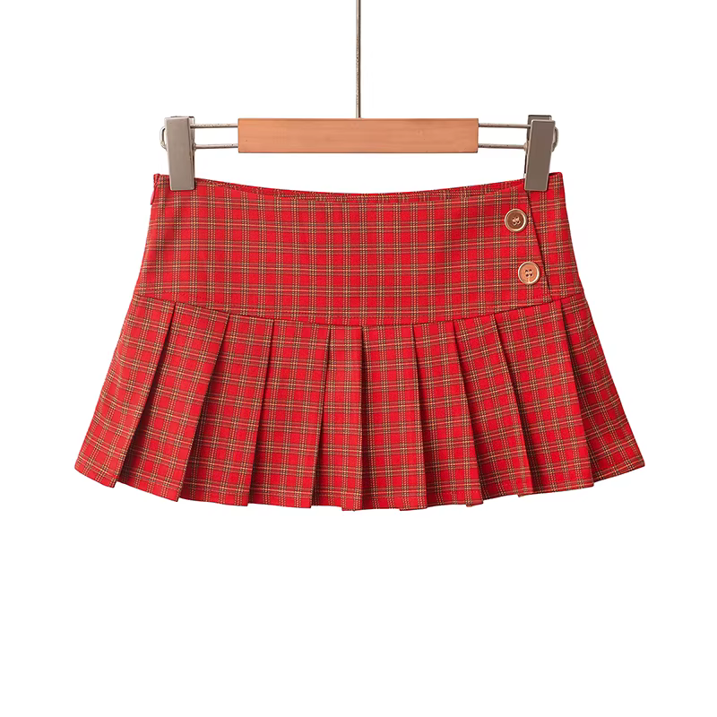 Kawaii Mini jupes pour femme Y2k Micro jupes mignon vert jupes à carreaux mode coréenne boutonné Vintage kaki jupes Preppy rouge